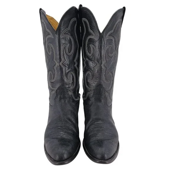 Vintage Nocona Exotic Elephant Print Men 9.5D Black Leather Cowboy Western Boots - Picture 3 of 15